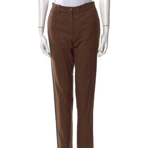 Michael Kors Runway Collection Italian Wool Brown Plaid Straight Leg Pants Sz 4
